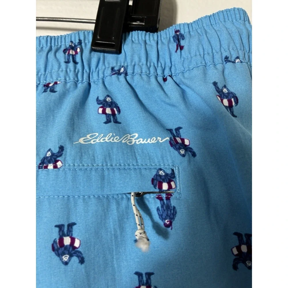 Eddie Bauer All Over Print Swim Shorts‎ Men's XL Blue Pockets Mesh Lined Beach
